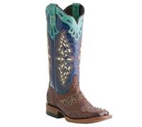 FGRID Damen-Cowgirl-Cowboystiefel, modischer Westernstiefel mit quadratischer Zehenpartie, Pelzfutter, Winterstiefel mit schmaler Zehenpartie und mittelhoher Wade,Blau,37