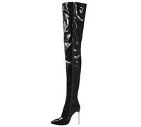 FGRID Damen-Overknee-Stiefel aus Lackleder, modische künstliche PU-Stiletto-High-Heel-Stiefel, sexy Stretch-Nachtclub-Langstiefel mit seitlichem Reißverschluss,Schwarz,48