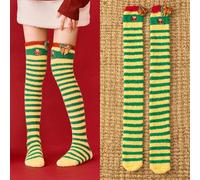 FGRID Flauschige Oberschenkelhohe Socken für Damen, süße, warme Overknee-Strümpfe aus Korallenvlies mit Cartoon-Motiv, Flauschige Weihnachts-Stiefel-Söckchen,20