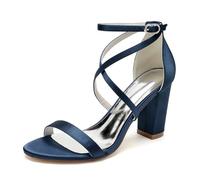 FGRID Marine,40, Damen Blockabsatz-Hochzeitsschuhe für die Braut, offene Zehenpartie Satin-Pumps mit gekreuzten Riemen, klobige Absätze Abschlussball-Abendparty-Brautjungfern-Sandalen