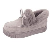 FGRID Niedliche warme Stiefeletten für Damen, modische Schneestiefel aus dickem Plüsch mit Schnürung aus Wildleder, rutschfeste Loafer-Stiefeletten mit Winterfellfutter,Grau,41