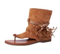 FGRID Römersandalen mit Quaste für Damen, Flache Retro-Stiefeletten aus Wildleder mit Clip-Toe, Sommer-Strand-Reisesandalen mit hohem Zehenbereich und Fransen,Braun,42