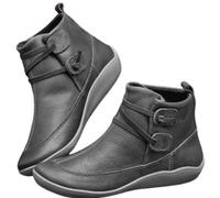 FGRID Stiefeletten mit Fußgewölbeunterstützung für Damen, lässige, Kurze Schlupfstiefeletten mit niedrigem Absatz, Flache solide Chelsea-Stiefel mit weitem Schaft,Grau,39