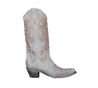 FGRID Western-Cowgirl-Stiefel für Damen mit weitem Schaft, Vintage-Strass-Stiefel mit klobigem Absatz und spitzer Zehenpartie, Winter-Slip-On-Stiefel aus Leder mit schmaler Zehenpartie,Rosa,40