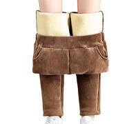FGUUTYM Cordhose Damen High Waist Braun Gefüttert Warm Cord Hose Winter Dicke Haremshose Elastischer Bund Lange Hosen Fleech Freizeithose Thermo Stretch Strumpfhose Gerade Hosen Slim Fit Winterhose