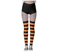 FGUUTYM Damen Yoga Hallowstripes Hose Stretch schwarz und orange Halloween Streifen Leggings Print Damen Sport High Pants Business Anzug Damen (Yellow, XL)