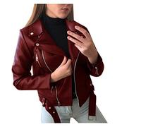 FGUUTYM Lederjacke Damen Schwarz Kunstlederjacke, Motorrad üBergrößE Moto Biker Mit ReißVerschluss Mantel Kurz Leicht Vegan Mode Kurz Jacke üBergangsjacke Kunstleder Bikerjacke Bomberjacke