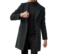 FGUUTYM Mantel Herren Schwarz Regular Fit Lang Wintermantel Freizeit Herrenmantel Übergangsmantel Warme Wolle Coat Business Überzieher Revers Windbreaker Jacken Oversize Trenchcoat Wolljacke M-5Xl