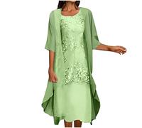 FGVFCS Brautmutter Kleider für Hochzeit Sommerkleid Midikleid mit Chiffon Cardigan Strandkleider Ärmelloses Kleid Urlaubskleider für Damen UK Zweiteilige Sonnenkleider Abend Party Midikleid, Green15,