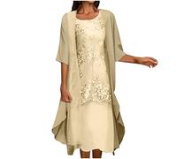 FGVFCS Brautmutter Kleider für Hochzeit Sommerkleid Midikleid mit Chiffon Cardigan Strandkleider Ärmelloses Kleid Urlaubskleider für Damen UK Zweiteilige Sonnenkleider Abend Party Midikleid, Gelb15,