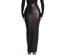 FGVFCS Damen Röcke Lackleder Rock Lang Stretch Abendskorts Bodycon Maxi Elegant Wetlook Sexy Hohe Taille PU Leder Skorts Party Clubwear Schwarz Weiß Rock Skinny Bleistift Unterröcke, Black50, M