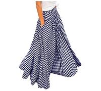 FGVFCS Maxirock für Damen, Übergröße, Vintage, kariert, lange Röcke mit Taschen, bodenlang, großer Saum, Strand, hohe elastische Taille, Party, A-Linie, großer Saum, langer Rock, Ausgehen, Ausgehen,