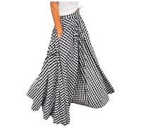 FGVFCS Maxirock für Damen, Übergröße, Vintage, kariert, lange Röcke mit Taschen, bodenlang, großer Saum, Strand, hohe elastische Taille, Party, A-Linie, großer Saum, langer Rock, Ausgehen, Ausgehen,