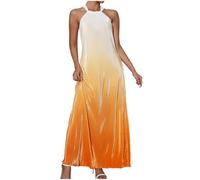 FGVFCS Partykleider für Damen, ärmellos, Maxikleid, Etuikleid, A-Linie, Sonnenkleid, elegantes Cocktailkleid, Abendkleid, Ballkleid, Farbverlauf, Druck, Hawaii, Urlaub, Strandkleid, Ausgehen, Orange9,