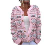 FGVFCS Weihnachts-Strickjacken für Damen, gestricktes Weihnachtsmuster, Jacken, Knopfleiste, langärmelig, lässig, Festival, Tops, vorne offen, lustig, Übergröße S-5XL, 14, mehrfarbig, M