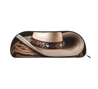 FHEBNDS American West Rodeo-Hut-Make-up-Tasche für Damen und Herren, großes Federmäppchen, ästhetisches Federmäppchen, Münztasche, Leder-Kosmetiktasche mit Reißverschluss, Büro-Organizer