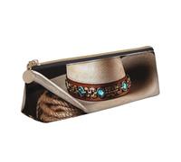 FHEBNDS American West Rodeo-Hut-Make-up-Tasche für Damen und Herren, großes Federmäppchen, ästhetisches Federmäppchen, Münztasche, Leder-Kosmetiktasche mit Reißverschluss, Büro-Organizer