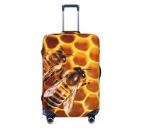 FHEBNDS Bee On Honeycomb Gepäckabdeckung, waschbar, TSA-geprüft, elastischer Elastan, Koffer-Schutz, kratzfest, Reisegepäck, passend für 45,7 - 81,3 cm Gepäck, Schwarz , L