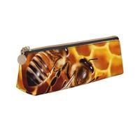 FHEBNDS Bee On Make-up-Tasche mit Wabenmuster für Damen und Herren, großes Federmäppchen, ästhetisches Federmäppchen, Münztasche, Leder-Kosmetiktasche mit Reißverschluss, Büro-Organizer