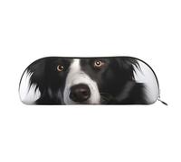 FHEBNDS Border Collie Make-up-Tasche für Damen und Herren, großes Federmäppchen, ästhetisches Federmäppchen, Münztasche, Leder-Kosmetiktasche mit Reißverschluss, Büro-Organizer, Reiseutensilien, Gold