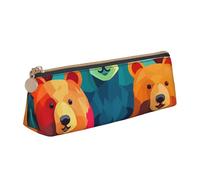 FHEBNDS Bunte Bären-Make-up-Tasche für Damen und Herren, großes Federmäppchen, ästhetisches Federmäppchen, Münztasche, Leder-Kosmetiktasche mit Reißverschluss, Büro-Organizer, Reiseutensilien