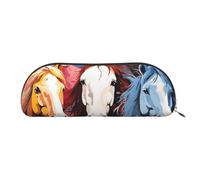 FHEBNDS Bunte Make-up-Tasche mit Cartoon-Pferden, für Damen und Herren, großes Federmäppchen, ästhetisches Federmäppchen, Münztasche, Leder-Kosmetiktasche mit Reißverschluss, Büro-Organizer