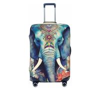 FHEBNDS Gepäckabdeckung mit Pfauenfedern, Elefant, waschbar, TSA-geprüft, elastisch, Spandex, kratzfest, Reisegepäckabdeckung, passend für 45,7 - 81,3 cm Gepäck, Schwarz , L