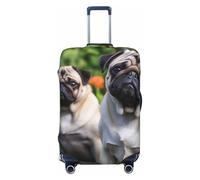 FHEBNDS Gepäckabdeckung, Motiv: Mops im Garten, waschbar, TSA-zugelassen, elastisch, Spandex, kratzfest, Reisegepäckabdeckung, passend für 45,7 - 81,3 cm Gepäck, Schwarz , L