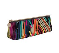 FHEBNDS Gestreifte abstrakte bunte Make-up-Tasche für Damen und Herren, großes Federmäppchen, ästhetisches Federmäppchen, Münztasche, Leder-Kosmetiktasche mit Reißverschluss, Büro-Organizer