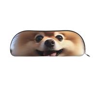 FHEBNDS Happy pomeranian Make-up-Tasche für Damen und Herren, großes Federmäppchen, ästhetisches Federmäppchen, Münztasche, Leder-Kosmetiktasche mit Reißverschluss, Büro-Organizer, Reiseutensilien