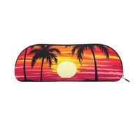 FHEBNDS Kosmetiktasche mit Palmen-Sonnenuntergang-Design, für Damen und Herren, großes Federmäppchen, ästhetisches Federmäppchen, Münztasche, Leder-Kosmetiktasche mit Reißverschluss, Büro-Organizer