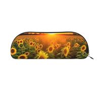 FHEBNDS Kosmetiktasche mit Sonnenblumenfeld, Sonnenuntergang, für Damen und Herren, großes Federmäppchen, ästhetisches Federmäppchen, Münztasche, Leder-Kosmetiktasche mit Reißverschluss