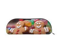 FHEBNDS Lebkuchenmann-Make-up-Tasche für Damen und Herren, großes Federmäppchen, ästhetisches Federmäppchen, Münztasche, Leder-Kosmetiktasche mit Reißverschluss, Büro-Organizer, Reiseutensilien, gold