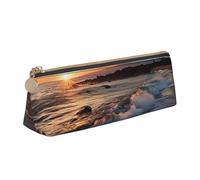 FHEBNDS Make-up-Tasche für Damen und Herren, Motiv: Strand Maui, Hawaii, Sonnenuntergang, Meer, Wellen, Wolken, großes Federmäppchen, ästhetisches Federmäppchen, Münztasche, Leder-Kosmetiktasche mit