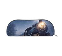 FHEBNDS Make-up-Tasche für Damen und Herren, Motiv: Winter, Weihnachten, Schnee, Nacht, Eisenbahn, Zug, großes Federmäppchen, ästhetisches Federmäppchen, Münztasche, Leder-Kosmetiktasche mit