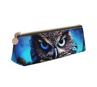 FHEBNDS Make-up-Tasche mit blauer Eule für Damen und Herren, großes Federmäppchen, ästhetisches Federmäppchen, Münztasche, Leder-Kosmetiktasche mit Reißverschluss, Büro-Organizer, Reiseutensilien