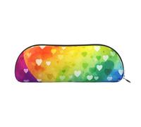 FHEBNDS Make-up-Tasche mit buntem Regenbogen-Herz für Damen und Herren, großes Federmäppchen, ästhetisches Federmäppchen, Münztasche, Leder-Kosmetiktasche mit Reißverschluss, Büro-Organizer