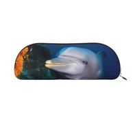 FHEBNDS Make-up-Tasche mit Delphin auf Koralle, für Damen und Herren, großes Federmäppchen, ästhetisches Federmäppchen, Münztasche, Leder-Kosmetiktasche mit Reißverschluss, Büro-Organizer