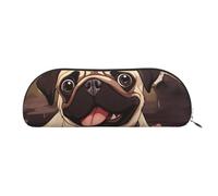 FHEBNDS Make-up-Tasche mit niedlichem Mops-Motiv für Damen und Herren, großes Federmäppchen, ästhetisches Federmäppchen, Münztasche, Leder-Kosmetiktasche mit Reißverschluss, Büro-Organizer