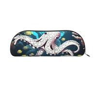FHEBNDS Marine Life Make-up-Tasche für Damen und Herren, großes Federmäppchen, ästhetisches Federmäppchen, Münztasche, Leder-Kosmetiktasche mit Reißverschluss, Büro-Organizer, Reiseutensilien, gold
