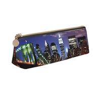 FHEBNDS New York Night Make-up-Tasche für Damen und Herren, großes Federmäppchen, ästhetisches Federmäppchen, Münztasche, Leder-Kosmetiktasche mit Reißverschluss, Büro-Organizer, Reiseutensilien