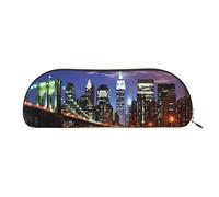 FHEBNDS New York Night Make-up-Tasche für Damen und Herren, großes Federmäppchen, ästhetisches Federmäppchen, Münztasche, Leder-Kosmetiktasche mit Reißverschluss, Büro-Organizer, Reiseutensilien, Gold
