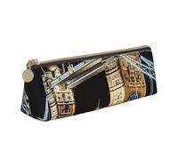 FHEBNDS Night London Tower Bridge Make-up-Tasche für Damen und Herren, großes Federmäppchen, ästhetisches Federmäppchen, Münztasche, Leder-Kosmetiktasche mit Reißverschluss, Büro-Organizer