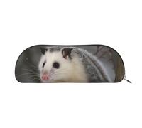FHEBNDS Opossum Make-up-Tasche für Damen und Herren, großes Federmäppchen, ästhetisches Federmäppchen, Münztasche, Leder-Kosmetiktasche mit Reißverschluss, Büro-Organizer, Reiseutensilien, silber