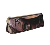 FHEBNDS Pferdesattel mit Cowboyhut, wilde Make-up-Tasche für Damen und Herren, großes Federmäppchen, ästhetisches Federmäppchen, Münztasche, Leder-Kosmetiktasche mit Reißverschluss, Büro-Organizer