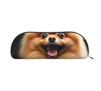 FHEBNDS Pomeranian Make-up-Tasche für Damen und Herren, großes Federmäppchen, ästhetisches Federmäppchen, Münztasche, Leder-Kosmetiktasche mit Reißverschluss, Büro-Organizer, Reiseutensilien, silber