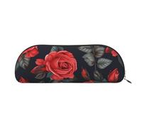 FHEBNDS Schöne rote Rose Blumen Make-up-Tasche für Damen und Herren, großes Federmäppchen, ästhetisches Federmäppchen, Münztasche, Leder-Kosmetiktasche mit Reißverschluss, Büro-Organizer