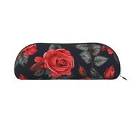 FHEBNDS Schöne rote Rose Blumen Make-up-Tasche für Damen und Herren, großes Federmäppchen, ästhetisches Federmäppchen, Münztasche, Leder-Kosmetiktasche mit Reißverschluss, Büro-Organizer