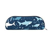FHEBNDS Sharks Make-up-Tasche für Damen und Herren, großes Federmäppchen, ästhetisches Federmäppchen, Münztasche, Leder-Kosmetiktasche mit Reißverschluss, Büro-Organizer, Reiseutensilien, silber