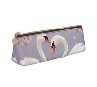 FHEBNDS Weiße Schwäne mit Blumenbaum, Make-up-Tasche für Damen und Herren, großes Federmäppchen, ästhetisches Federmäppchen, Münztasche, Leder-Kosmetiktasche mit Reißverschluss, Büro-Organizer